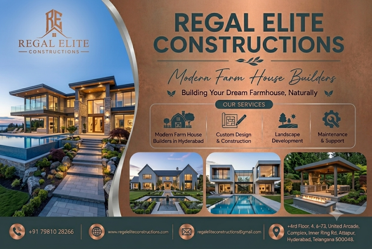 Farm House Builders in Hyderabad constructing luxury farmhouses with modern amenities and premium designs