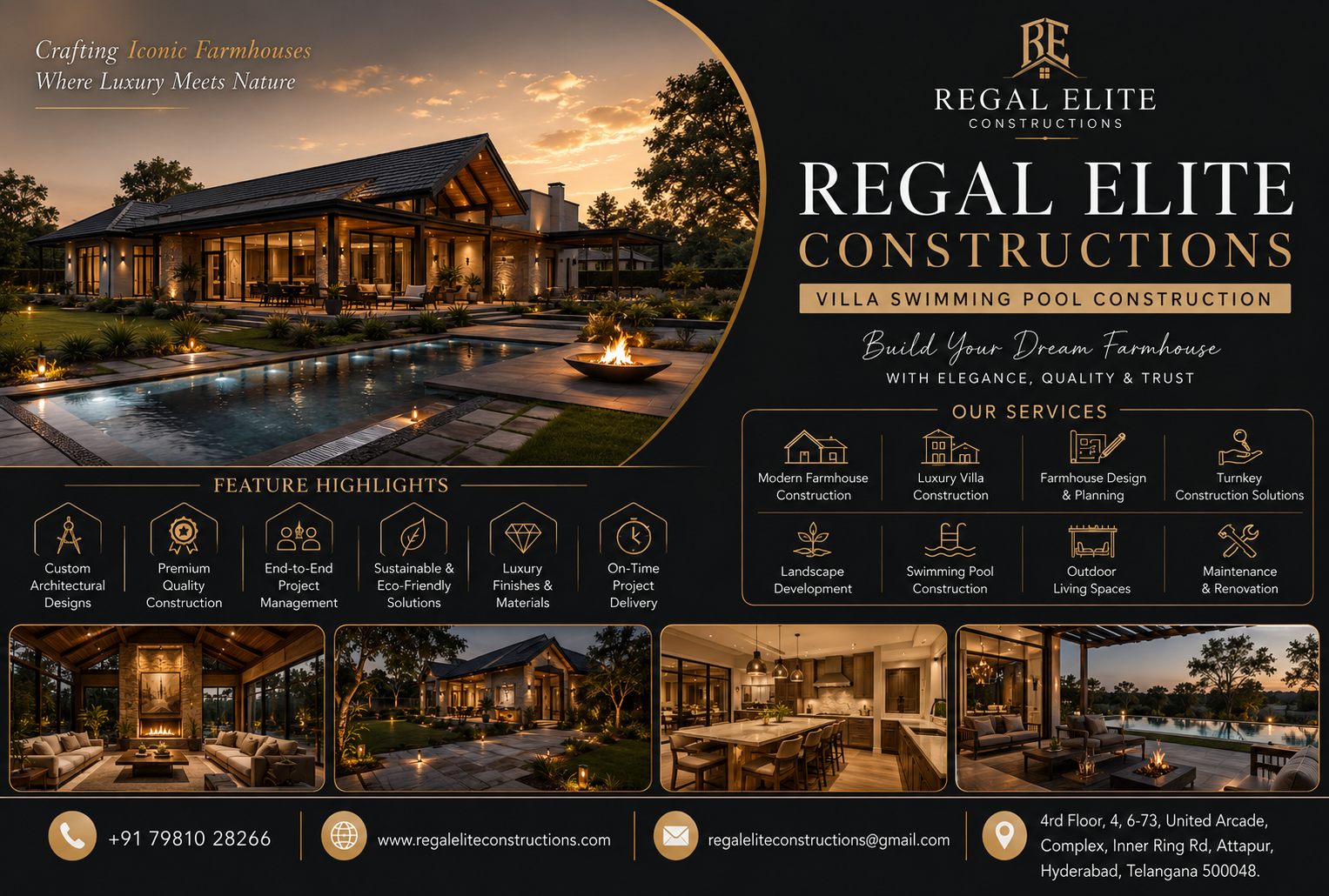 Luxury villa swimming pool construction project by Regal Elite Constructions in Hyderabad