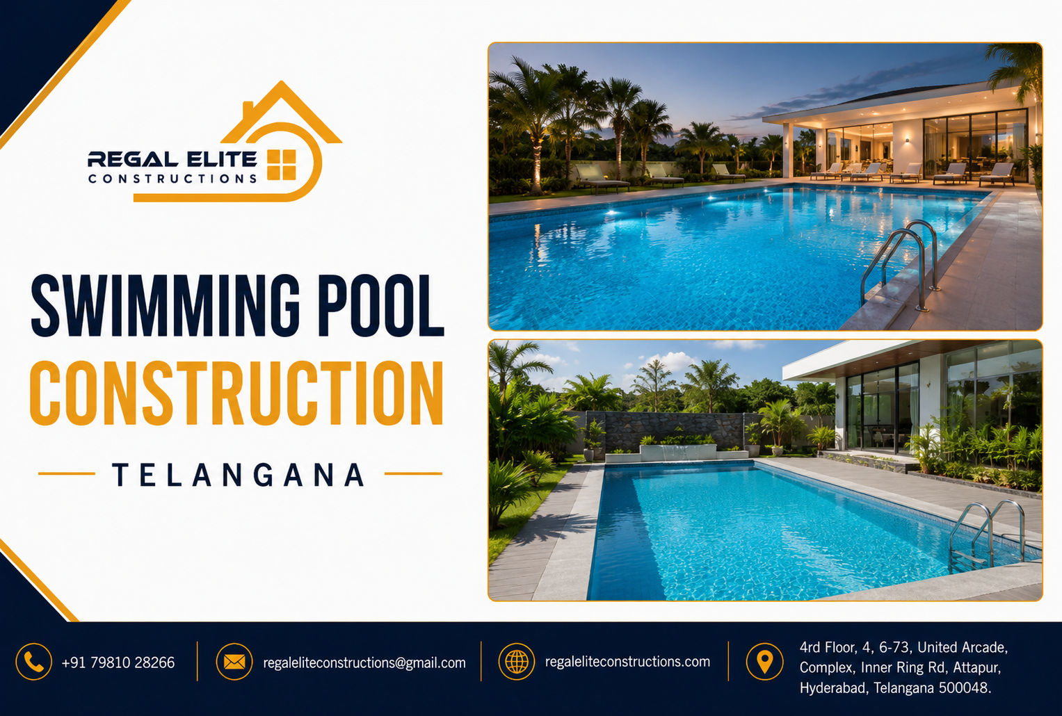 Luxury swimming pool construction Telangana for villas, homes, resorts, and farmhouses