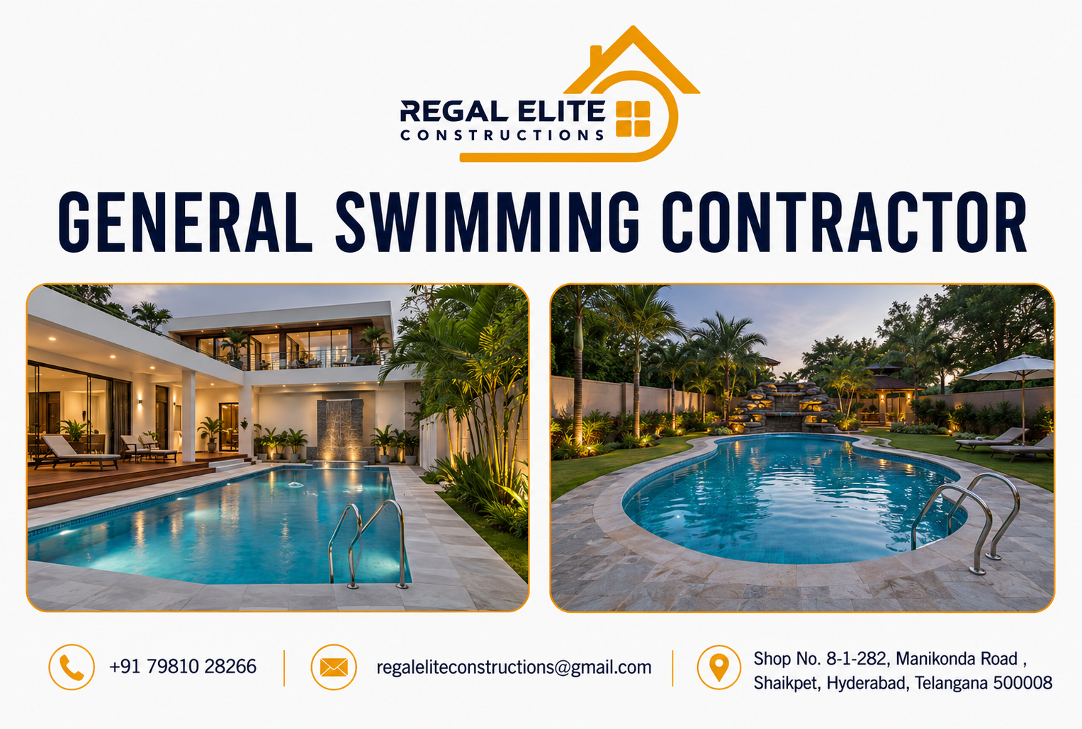 General Swimming contractor designing and constructing a modern luxury swimming pool for villas and farmhouses
