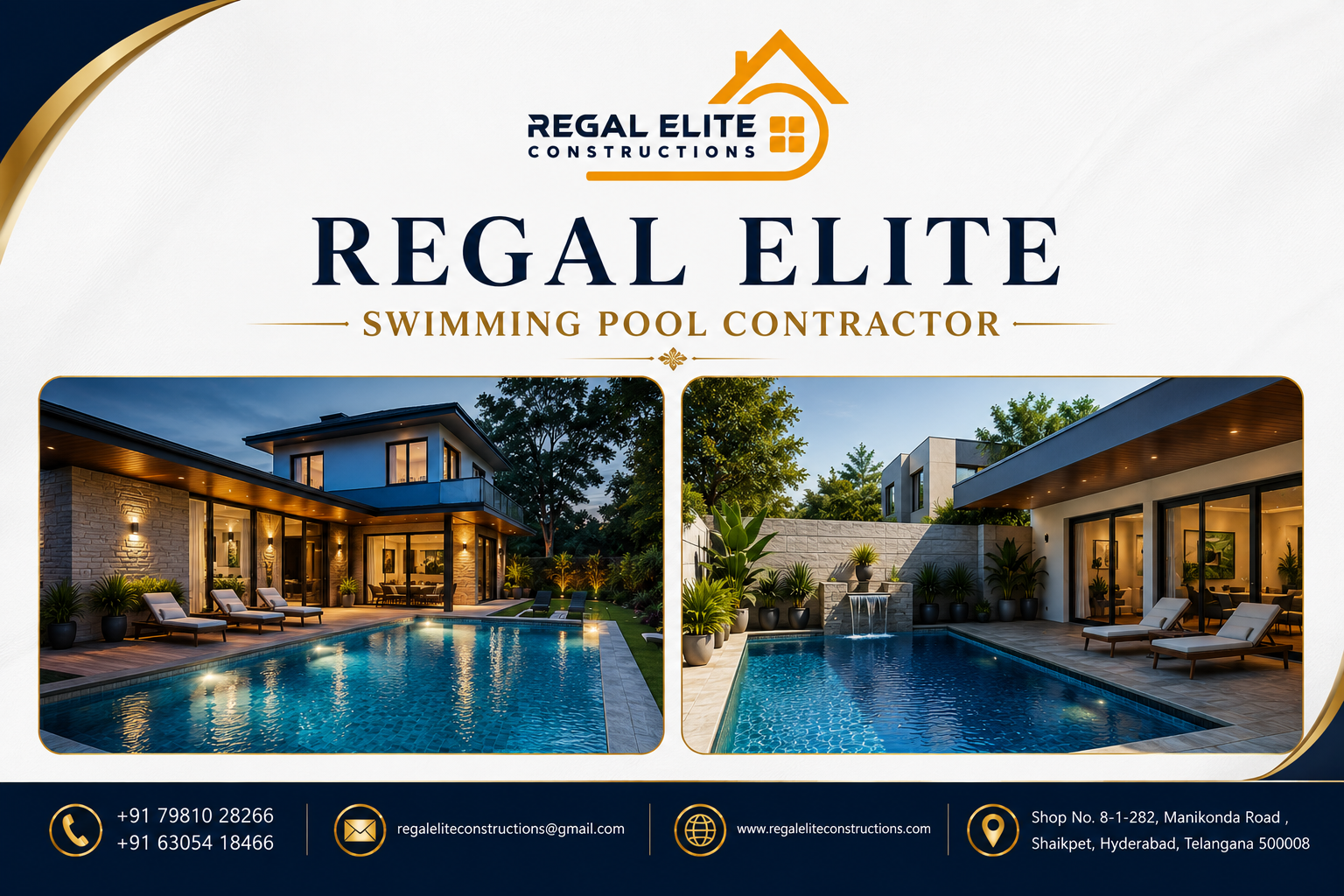 Regal Elite swimming pool contractor building a luxury swimming pool in Hyderabad