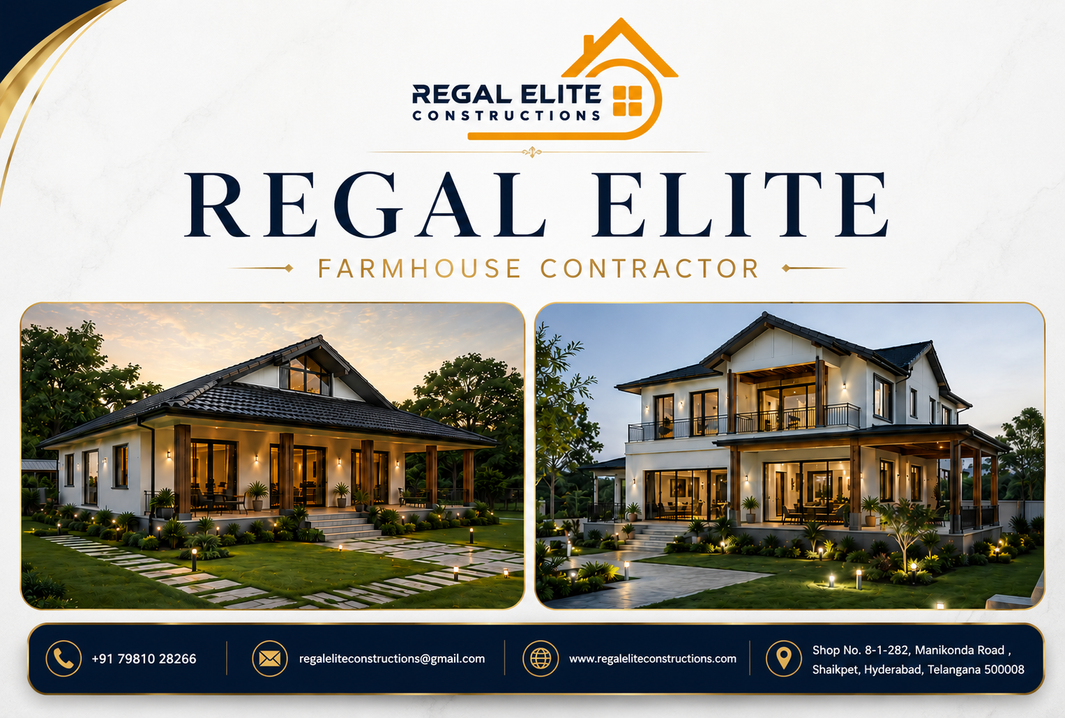 Regal Elite Framhouse Contractor building modern luxury farmhouse in Hyderabad