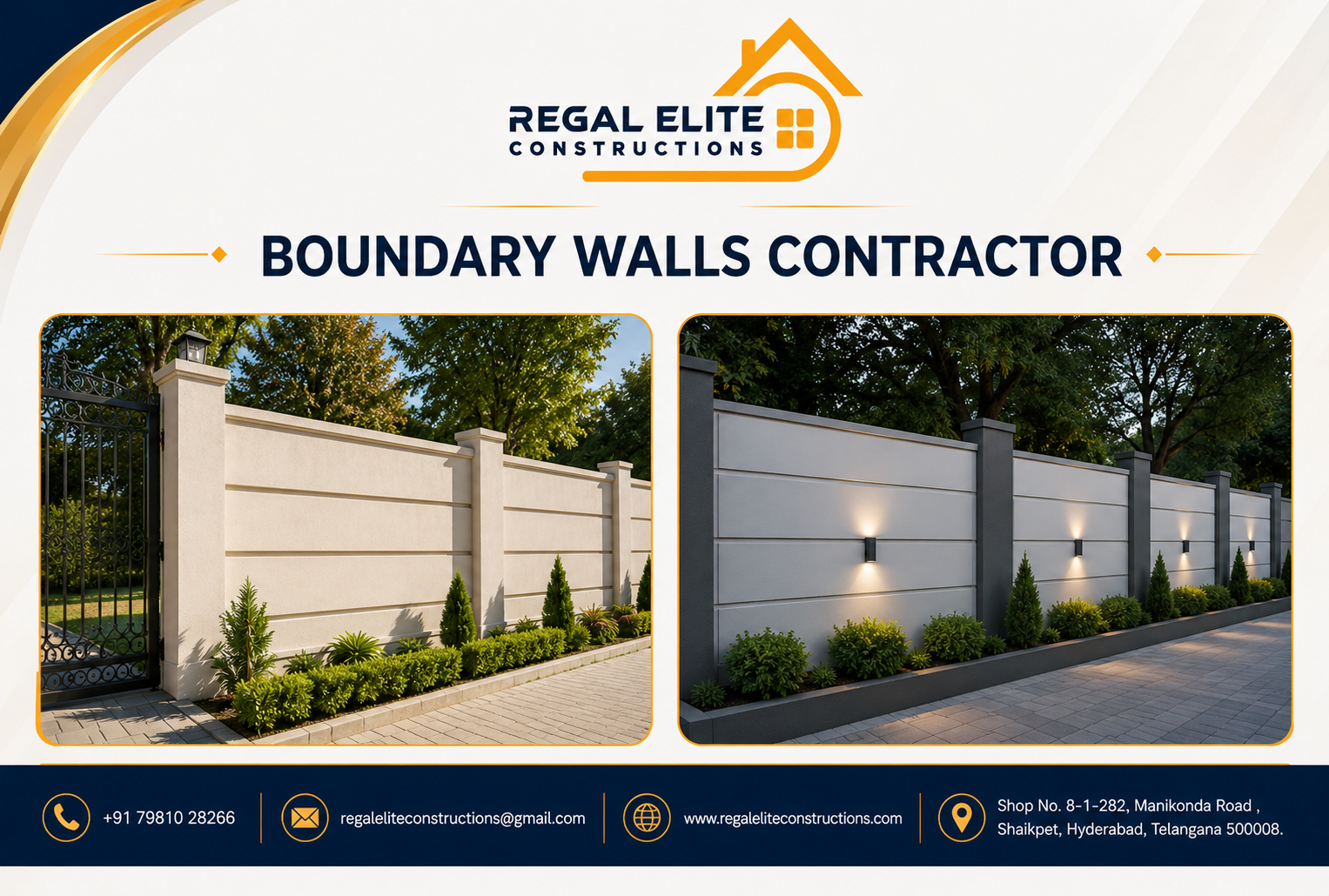 Professional Boundary Walls contractor constructing a modern compound wall for residential and commercial properties in Hyderabad