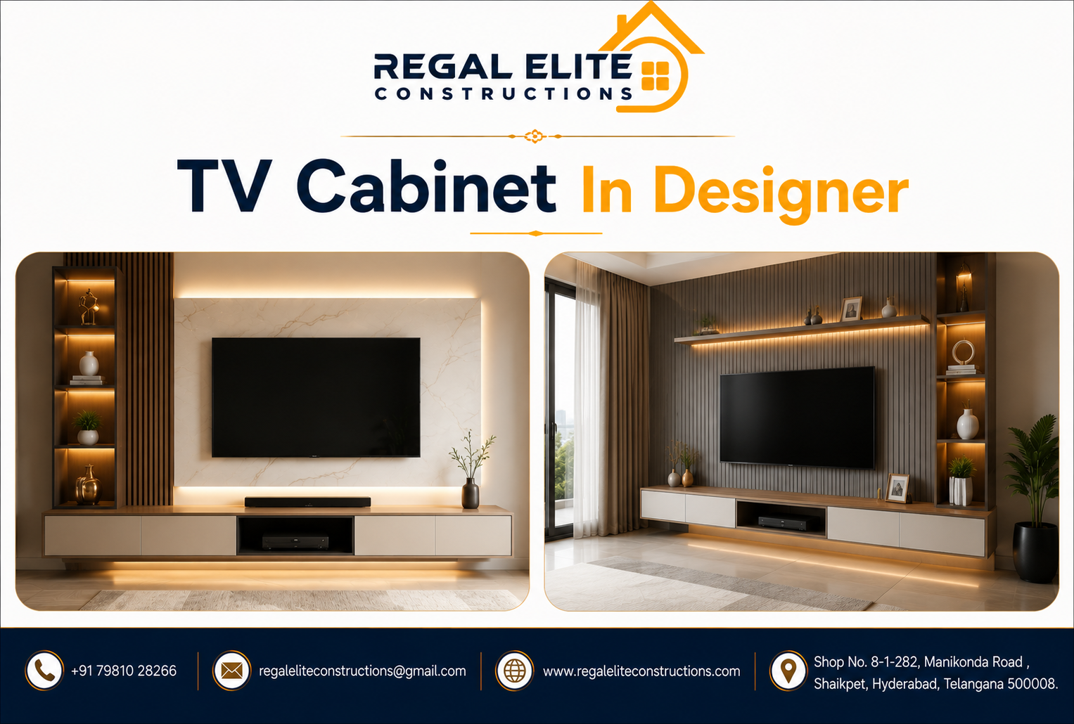 Modern TV Cabinet In Designer creating premium TV unit designs for stylish living rooms in Hyderabad