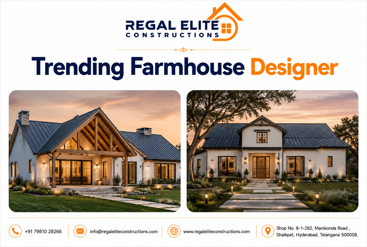 Luxury farmhouse designed by Trending Farmhouse Designers in Hyderabad by Regal Elite Constructions