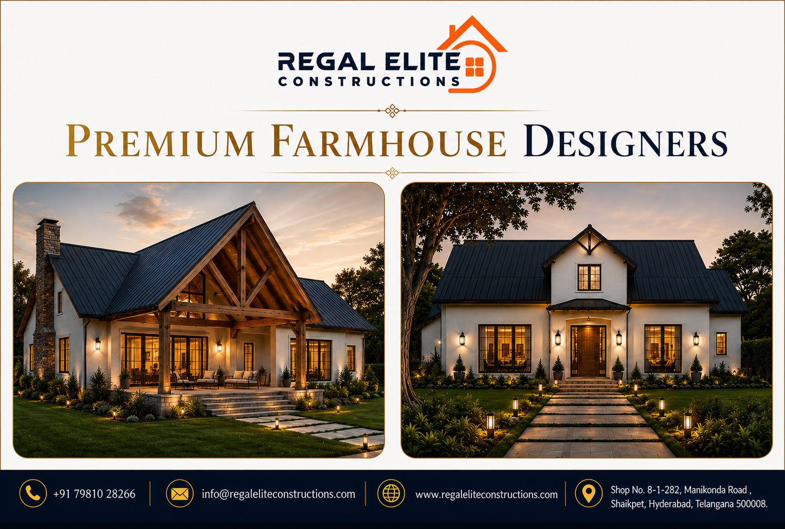 Luxury farmhouse designed by Premium Farmhouse Designers in Hyderabad by Regal Elite Constructions