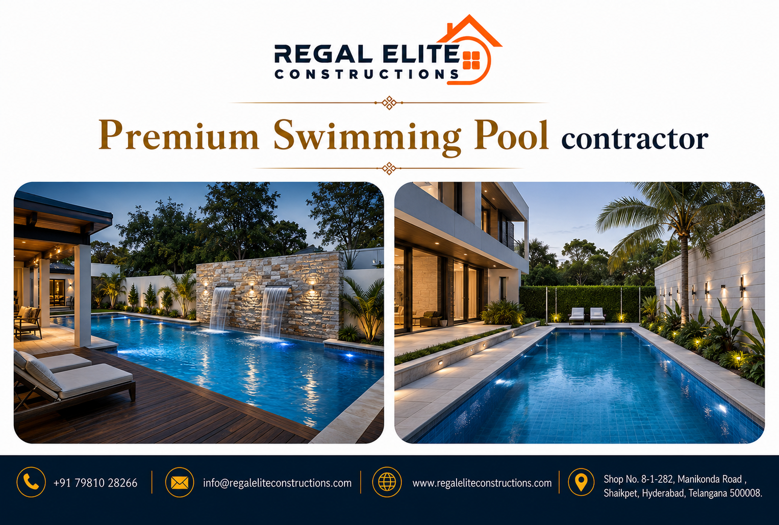 Luxury swimming pool construction by Premium Swimming Pool contractor in Hyderabad for homes, villas, and resorts