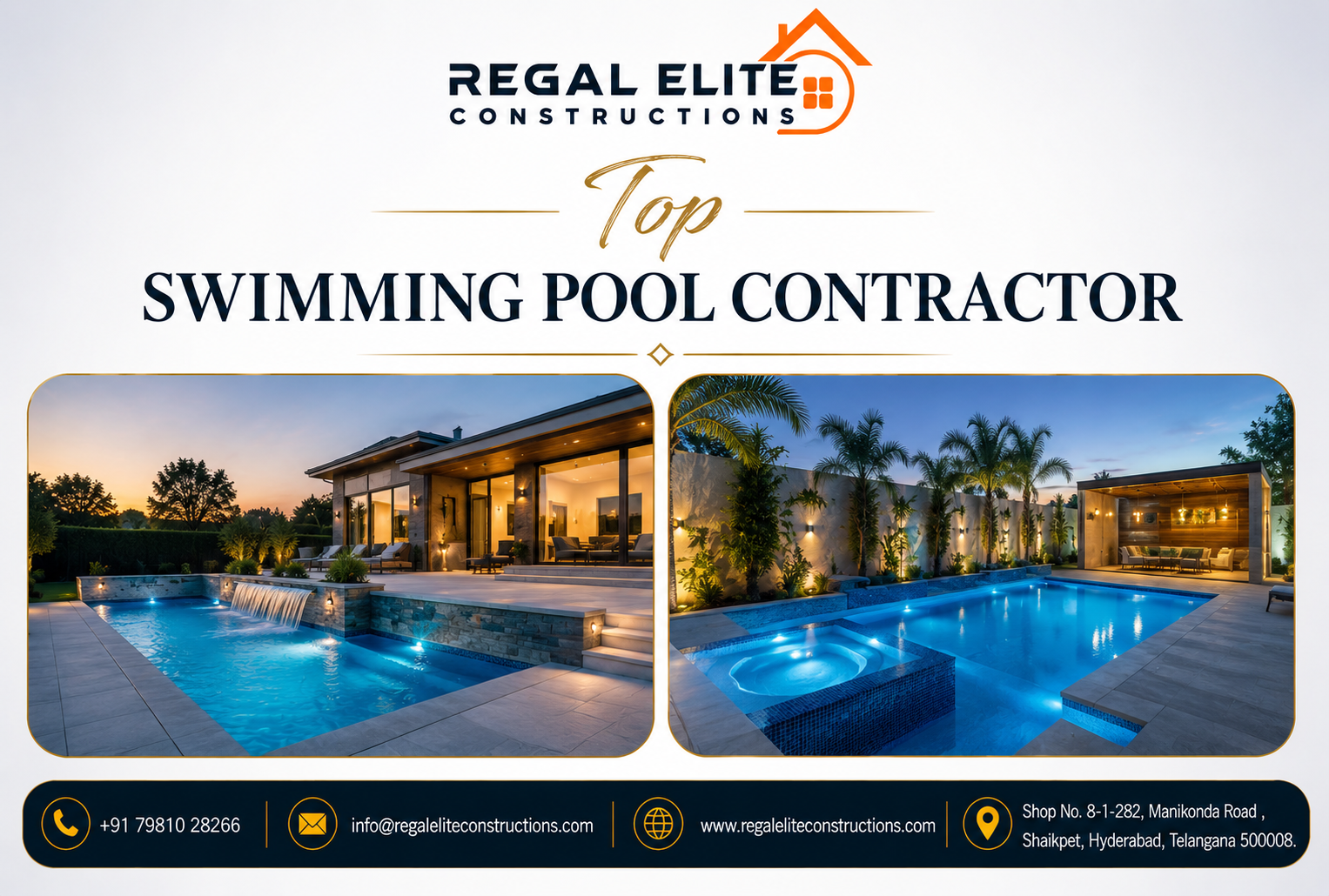 Top swimming pool contractor constructing a luxury residential swimming pool in Hyderabad with modern premium design