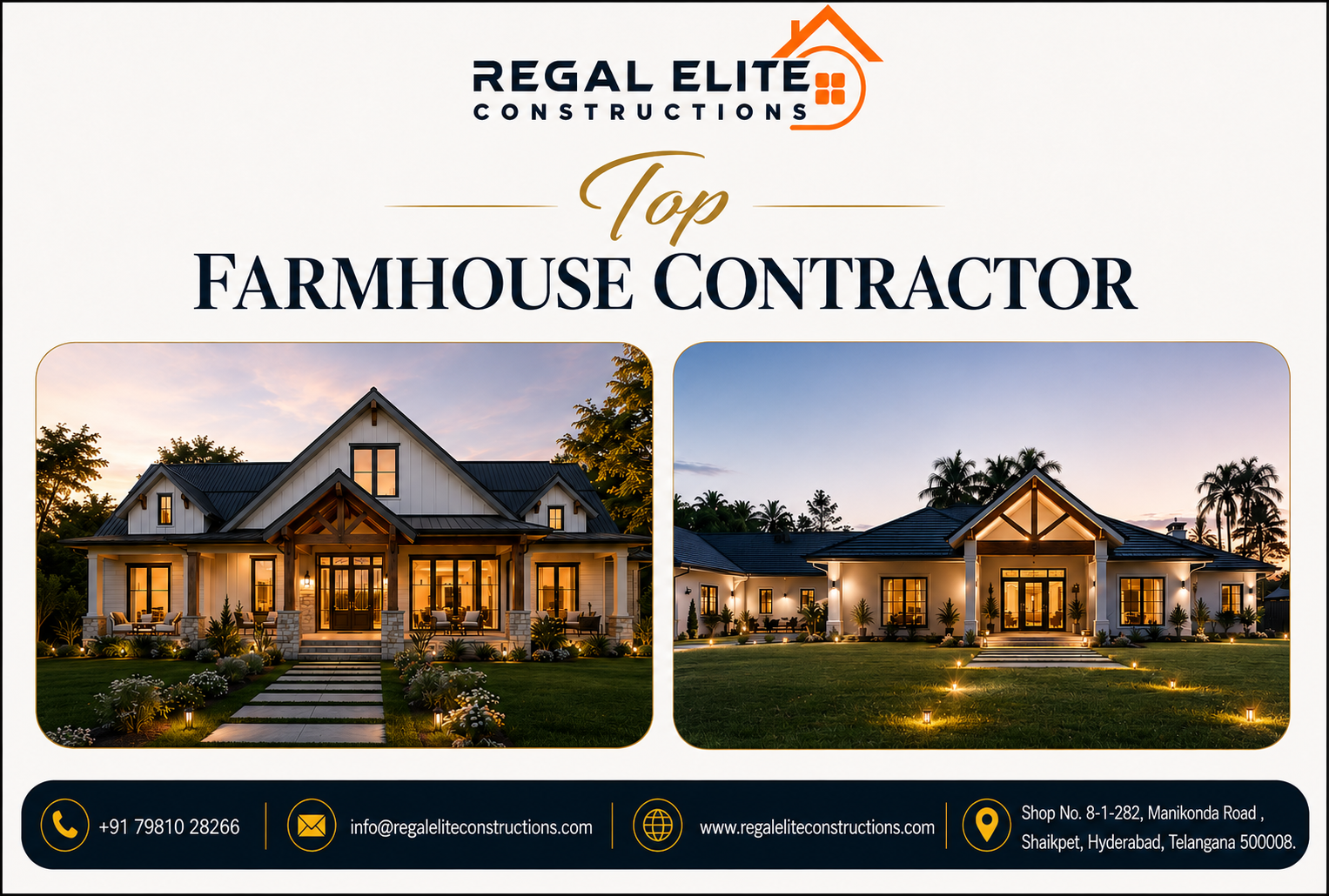 Top farmhouse contractor constructing a modern luxury farmhouse in Hyderabad with premium architectural design