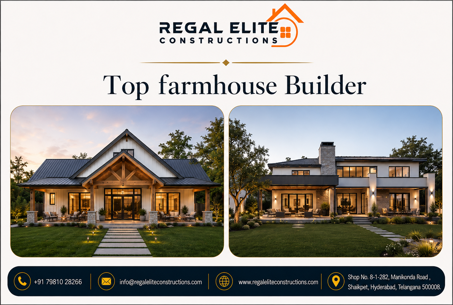 Top farmhouse Builder designing a luxury farmhouse with swimming pool and landscaped garden in Hyderabad