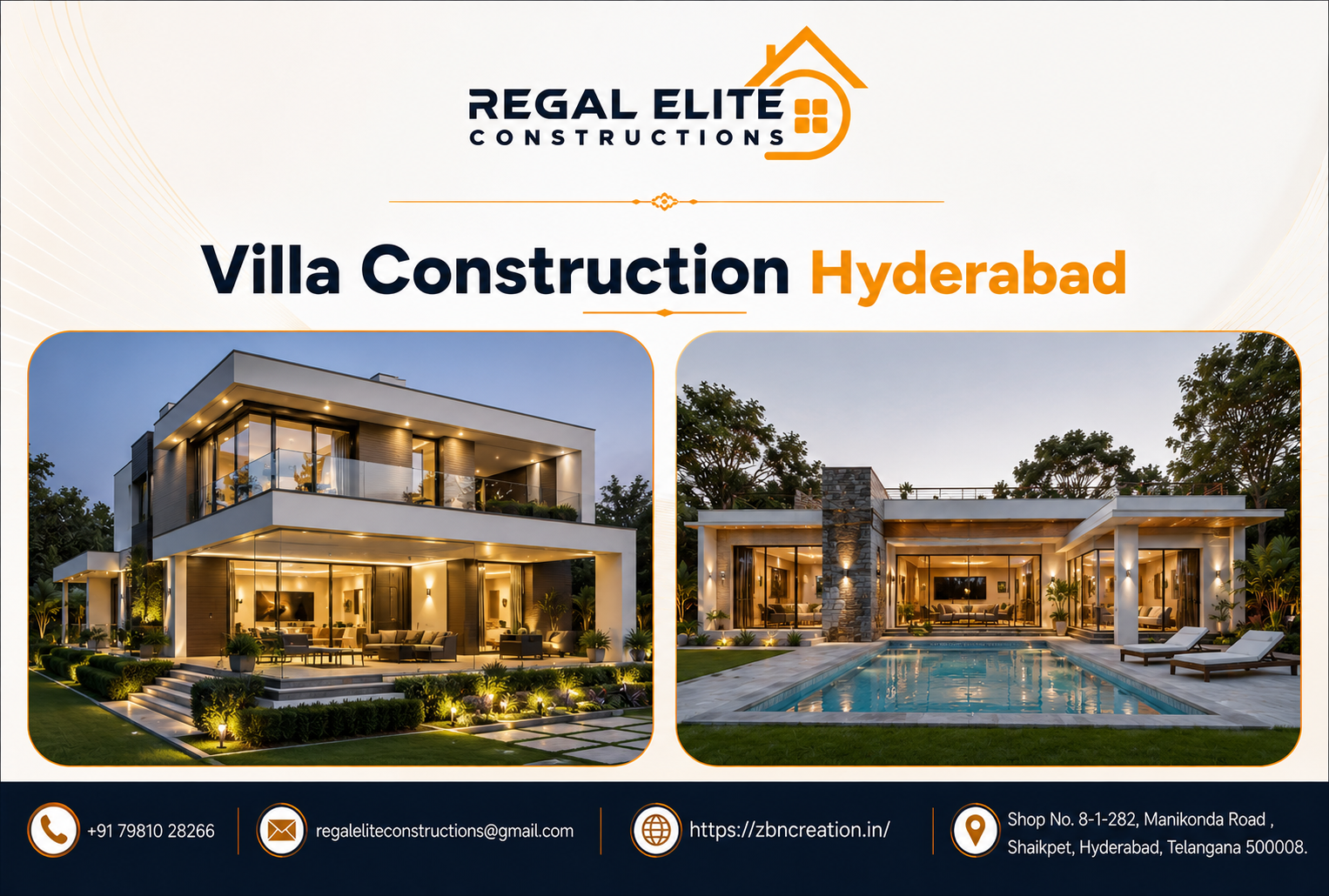 Villa Construction Hyderabad with modern luxury villa exterior design and premium residential construction