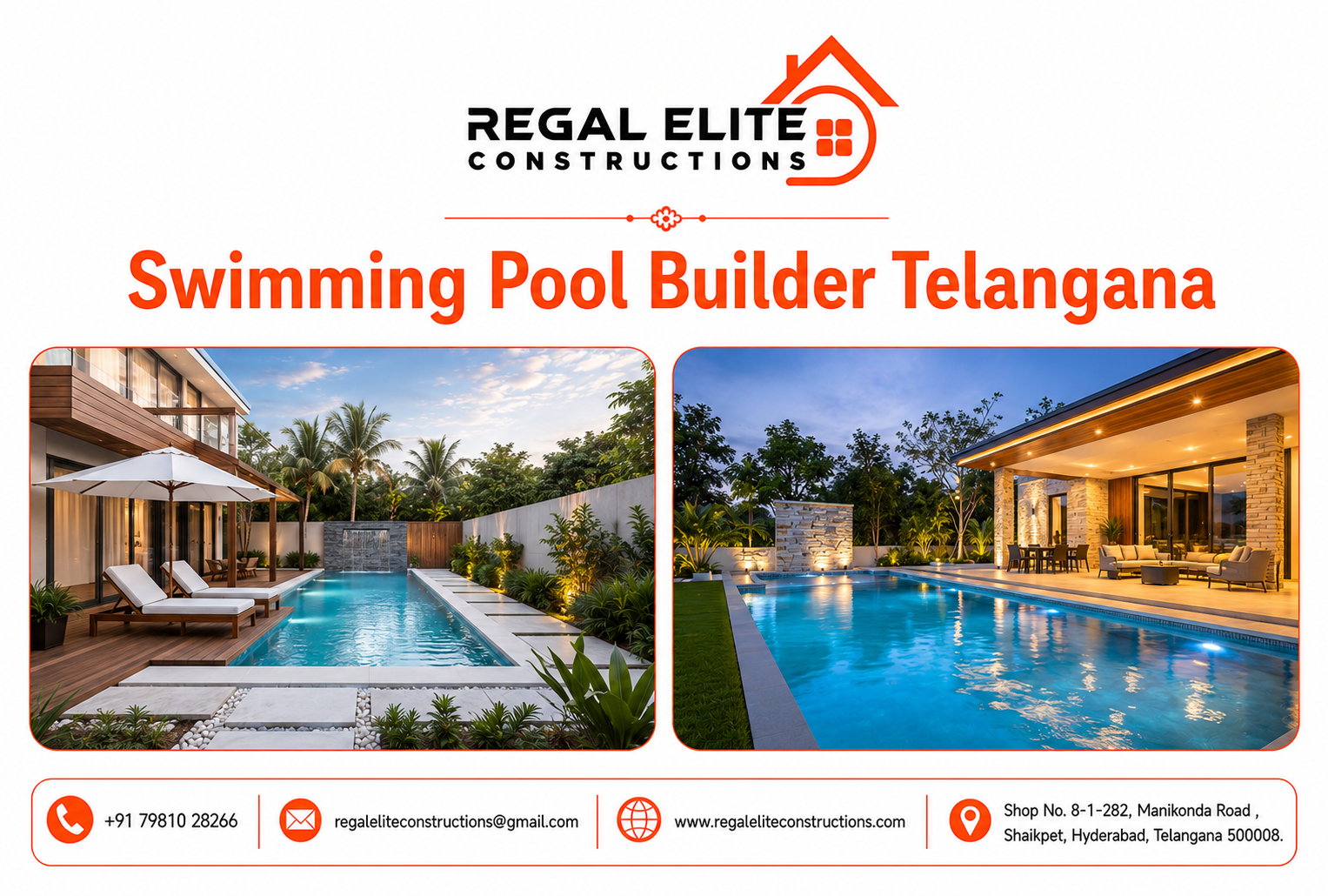 Luxury Swimming Pool Builder Telangana for Homes, Villas, Farmhouses and Resorts by Regal Elite Constructions