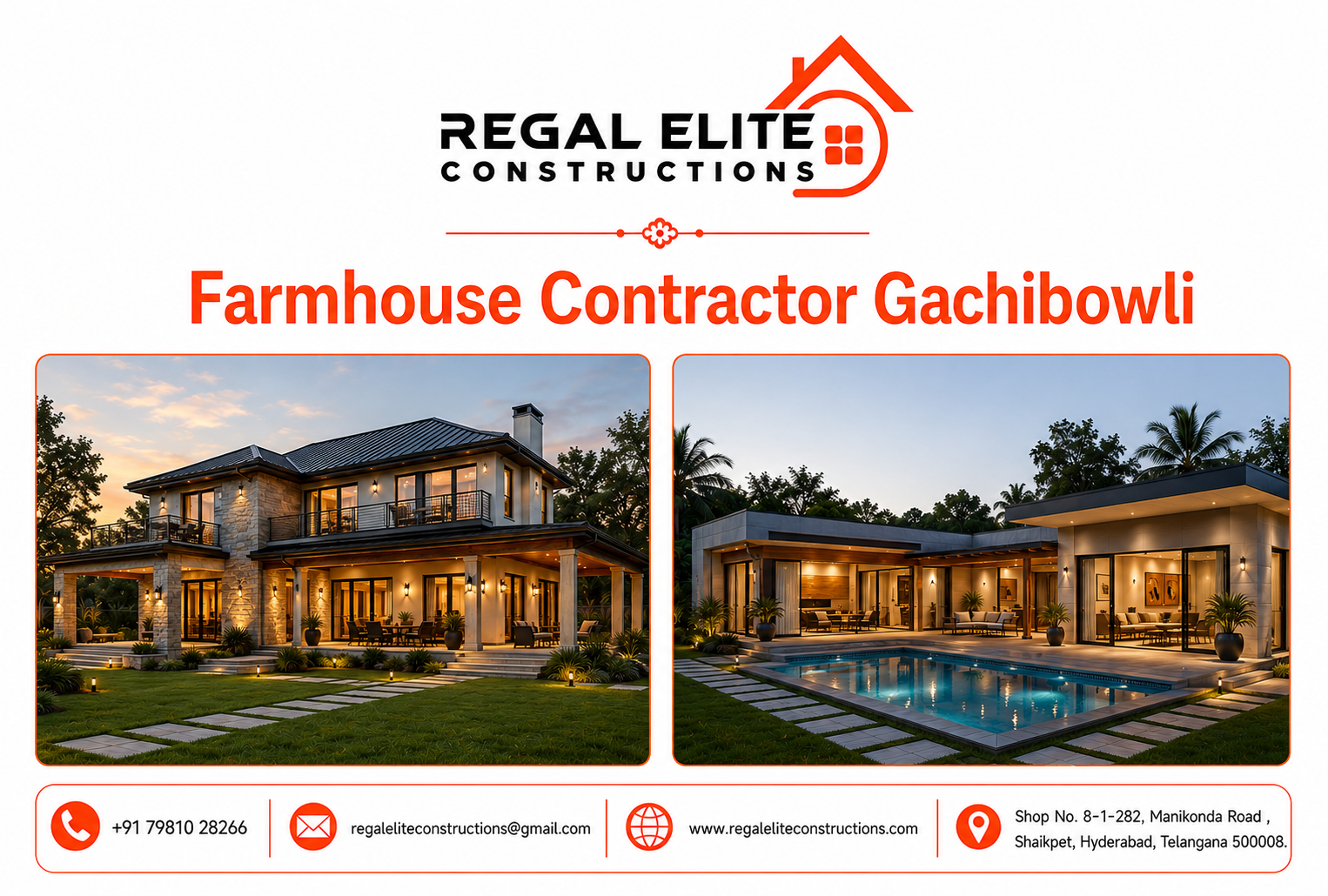 Professional Farmhouse Contractor Gachibowli for luxury farmhouse design and construction