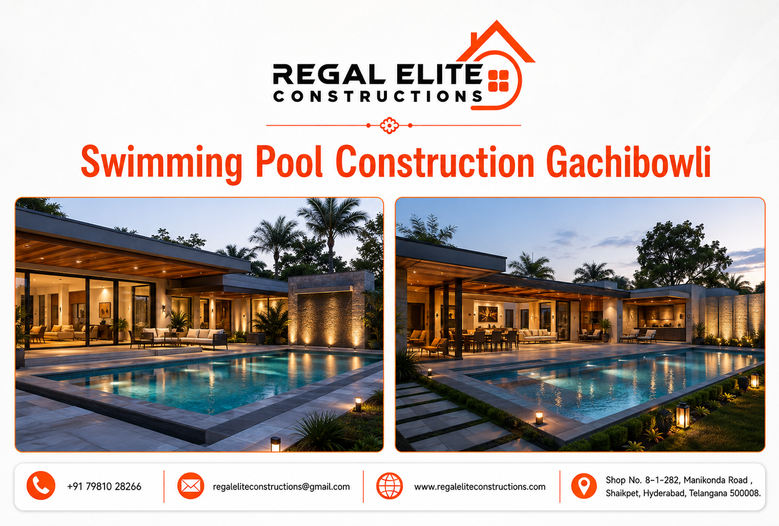 Swimming pool Construction Gachibowli by Regal Elite Constructions