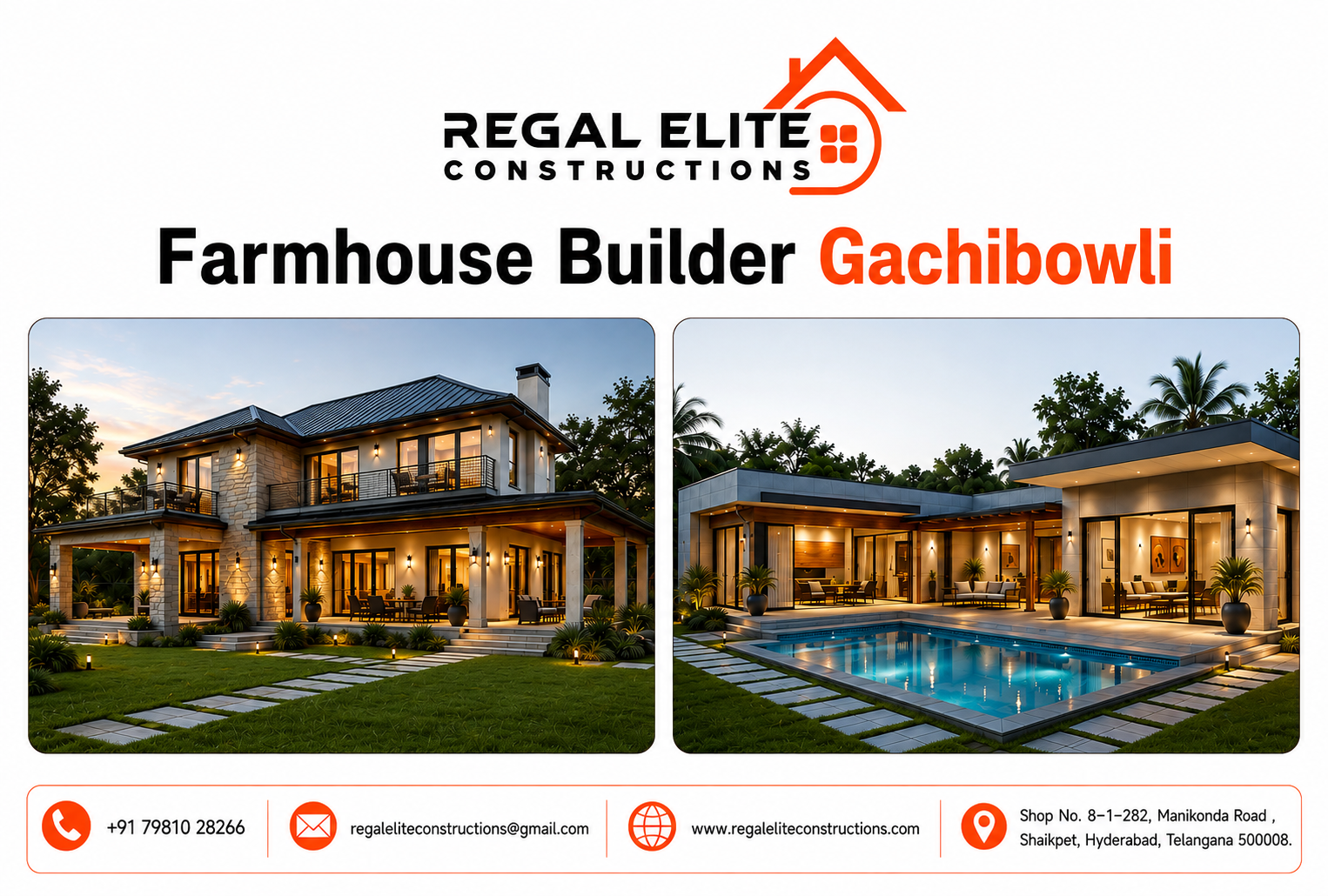 Farmhouse Builder Gachibowli designing and constructing a premium modern farmhouse near Hyderabad