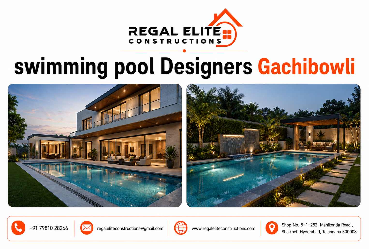 swimming pool Designers Gachibowli creating a modern luxury pool for a villa