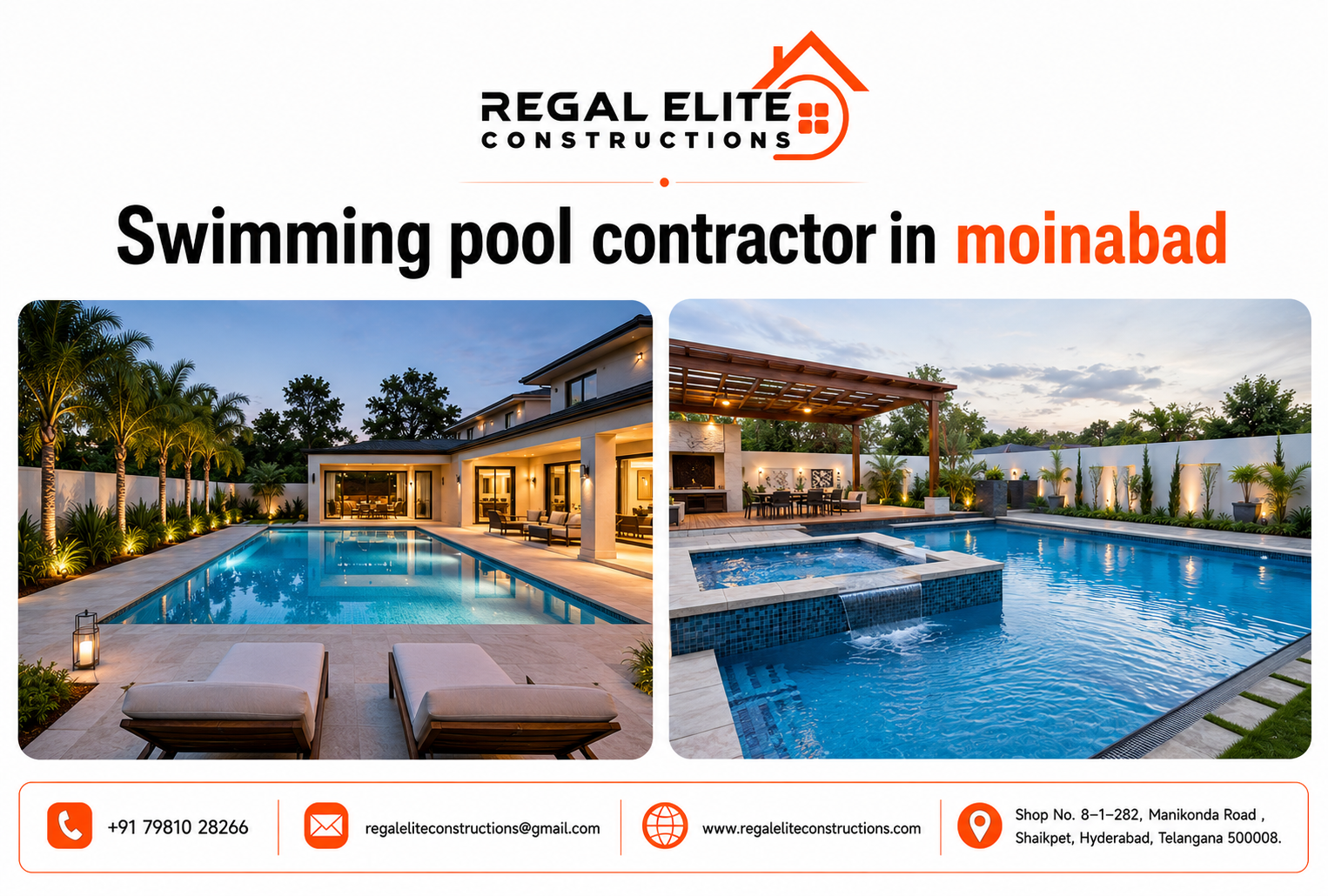 Swimming pool contractor in moinabad for residential villa and farmhouse pool construction