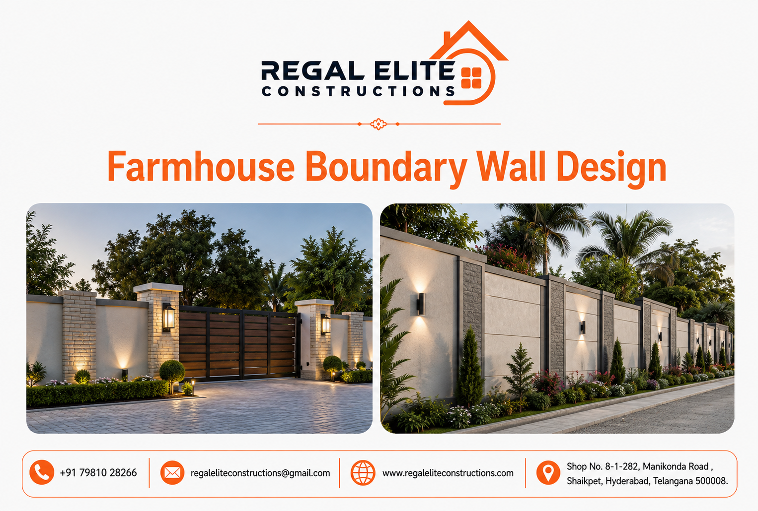 Modern Farmhouse Boundary Wall Design by Regal Elite Constructions in Hyderabad