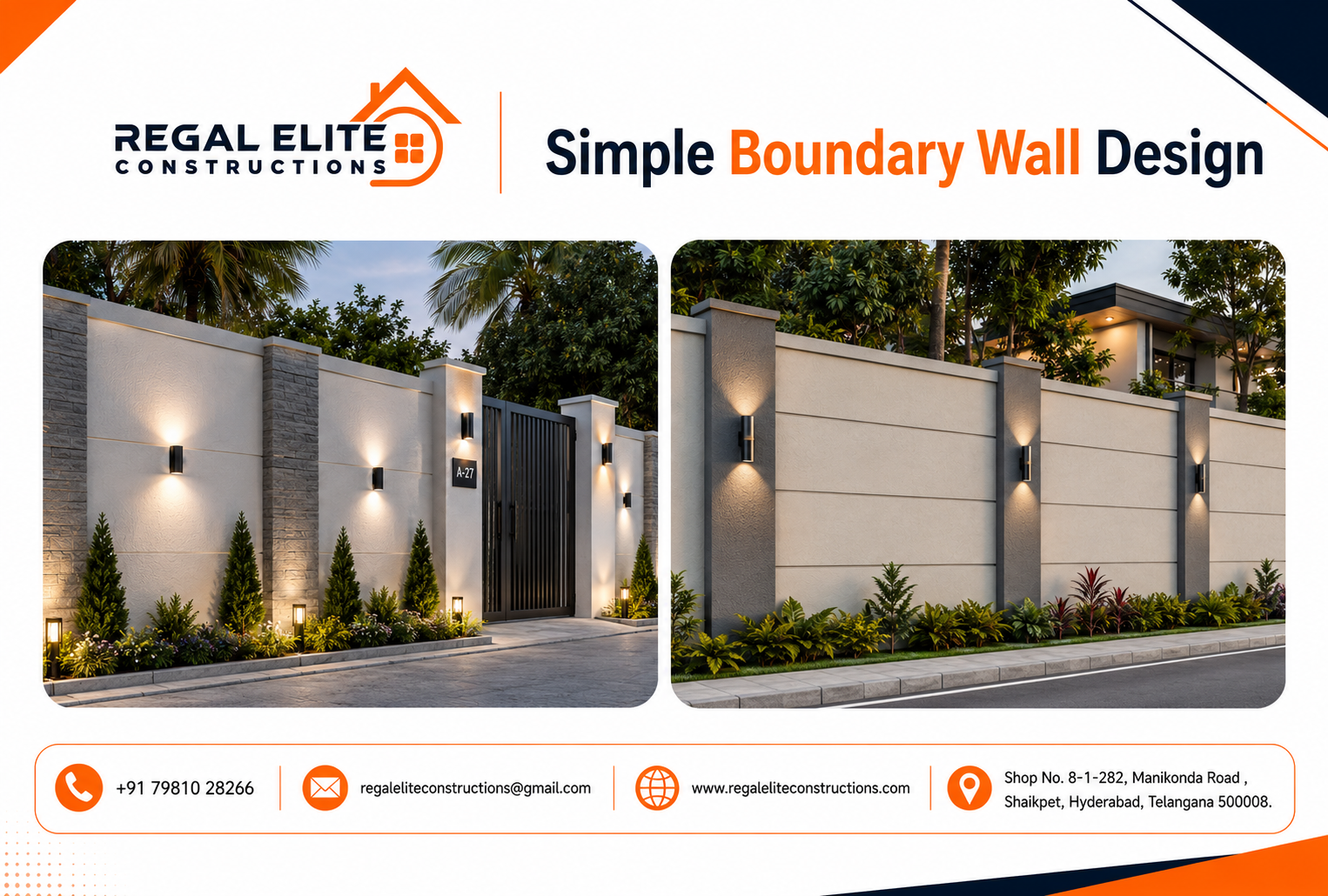 Simple Boundary Wall Design for Modern Homes in Hyderabad by Regal Elite Constructions