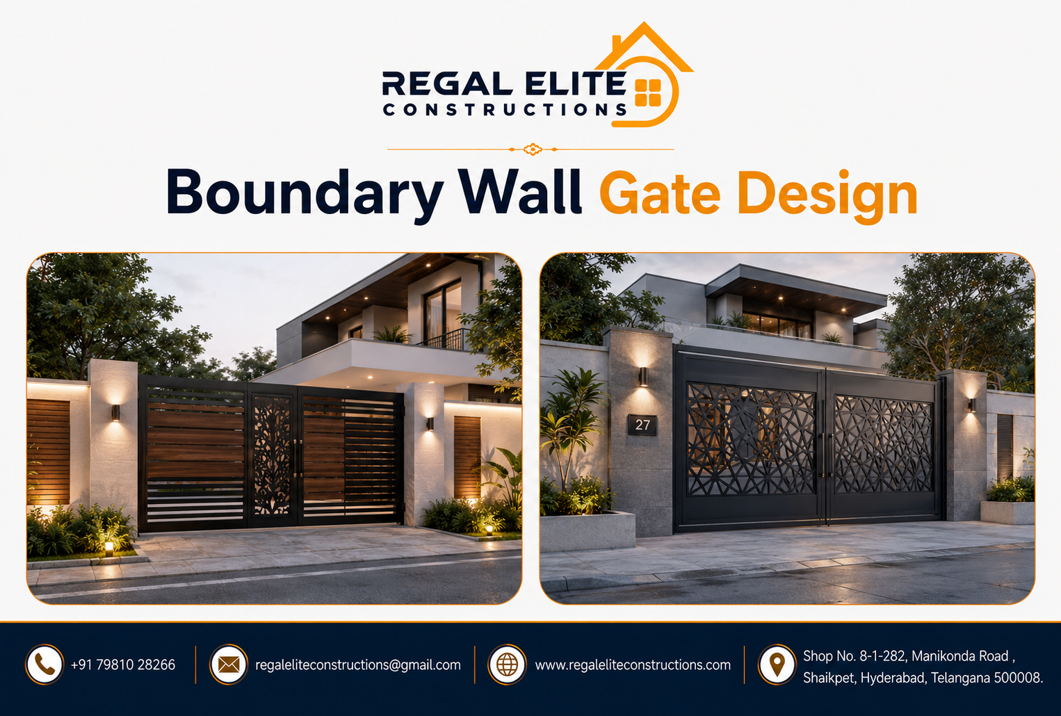 Boundary Wall Gate Design for modern villas and farmhouses in Hyderabad