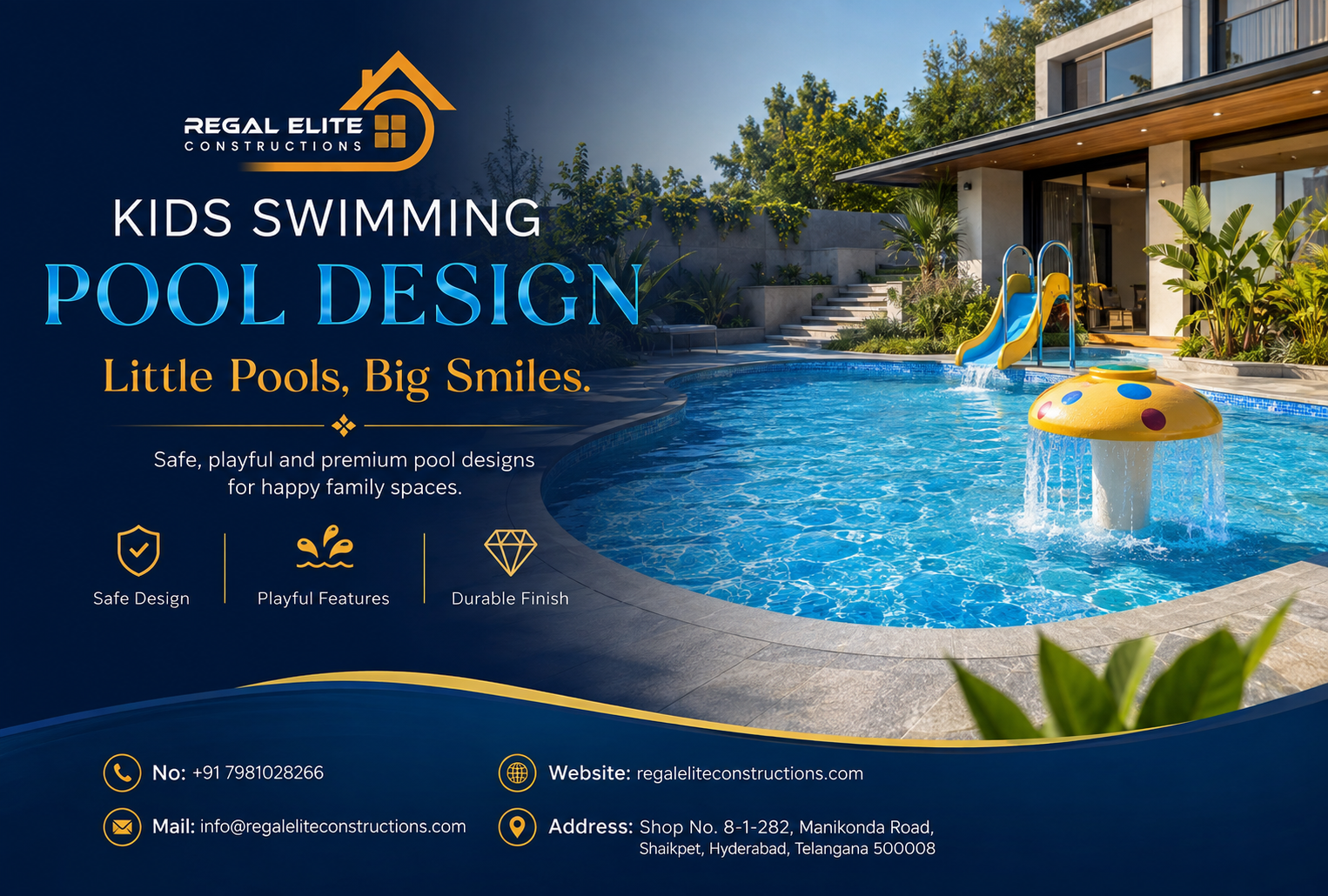 Kids Swimming Pool Design for a family home with shallow play area and safety features