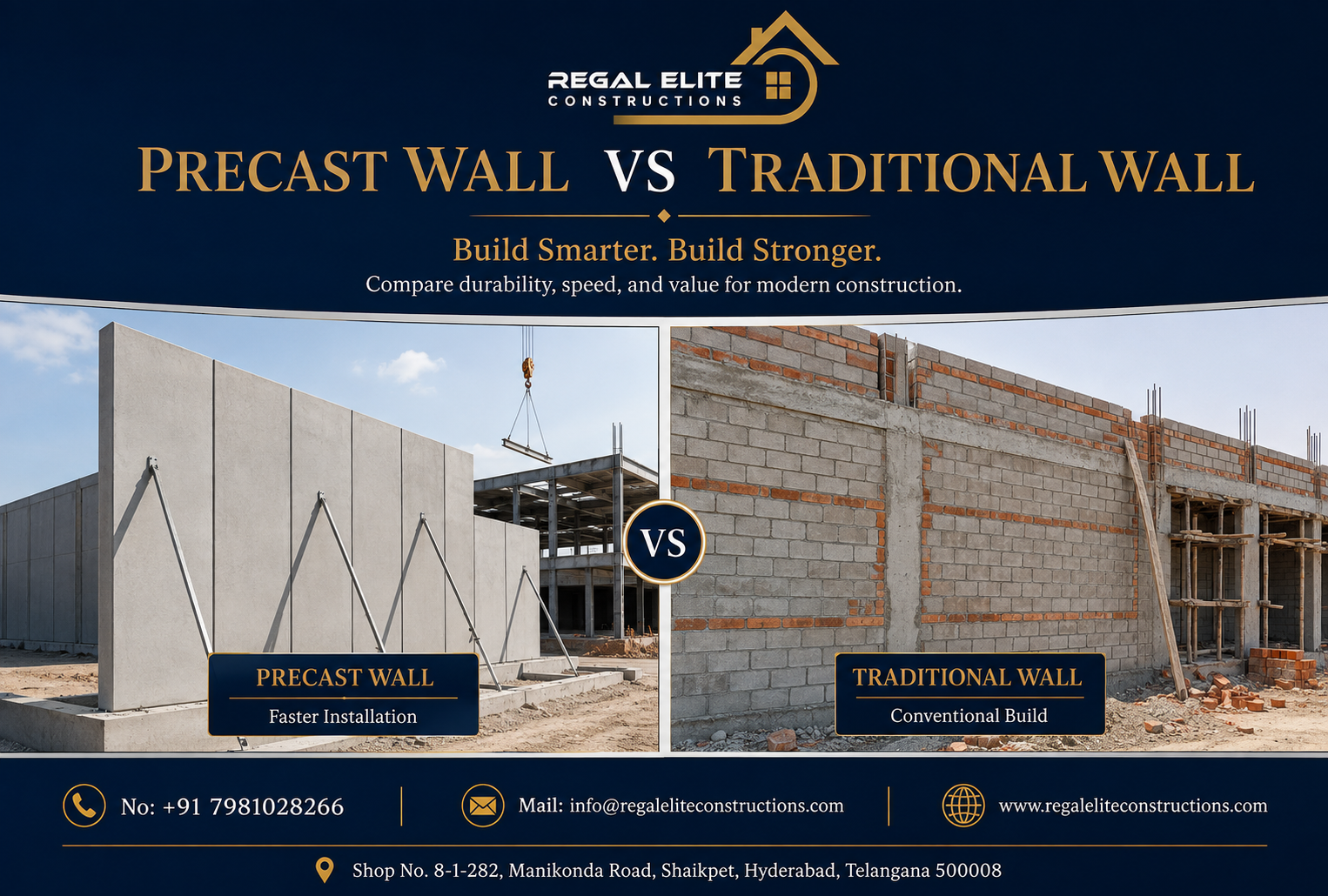 Precast Wall vs Traditional Wall comparison for boundary wall construction in Hyderabad
