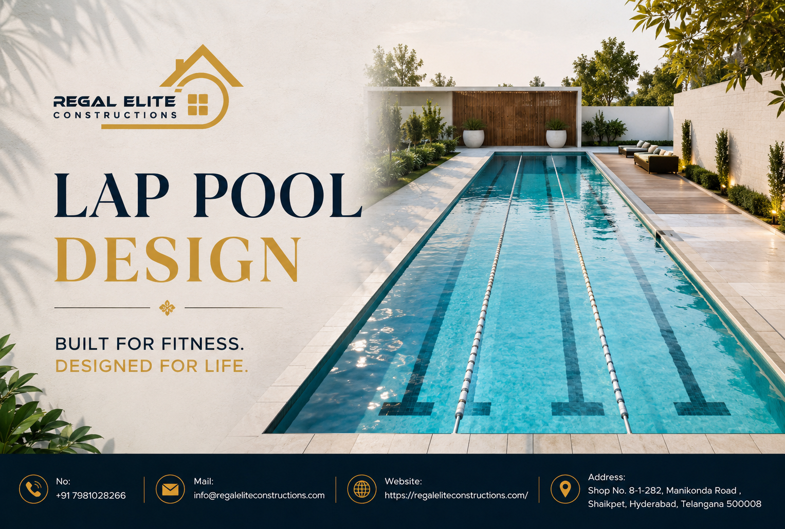 Modern Lap Pool Design for home fitness beside a luxury villa