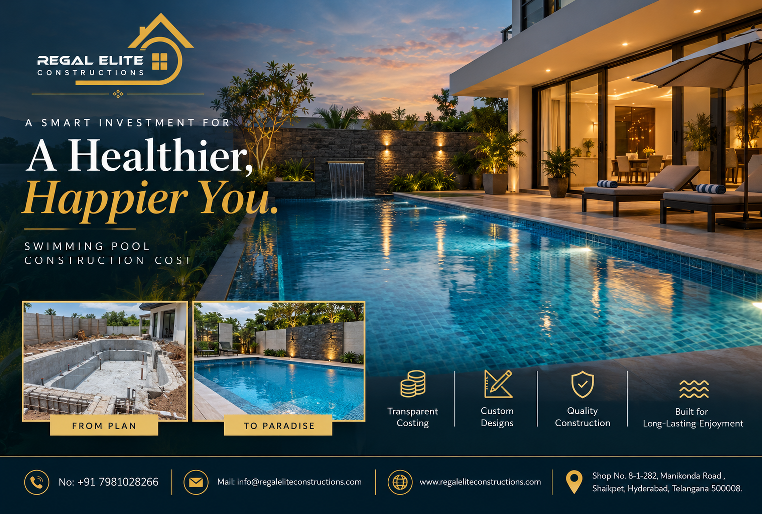 Swimming Pool Construction Cost complete budget guide for homes and villas in Hyderabad