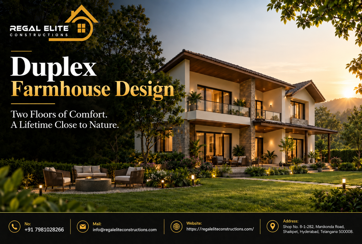 Modern Duplex Farmhouse Design for large families with spacious living areas, landscaped garden and outdoor spaces