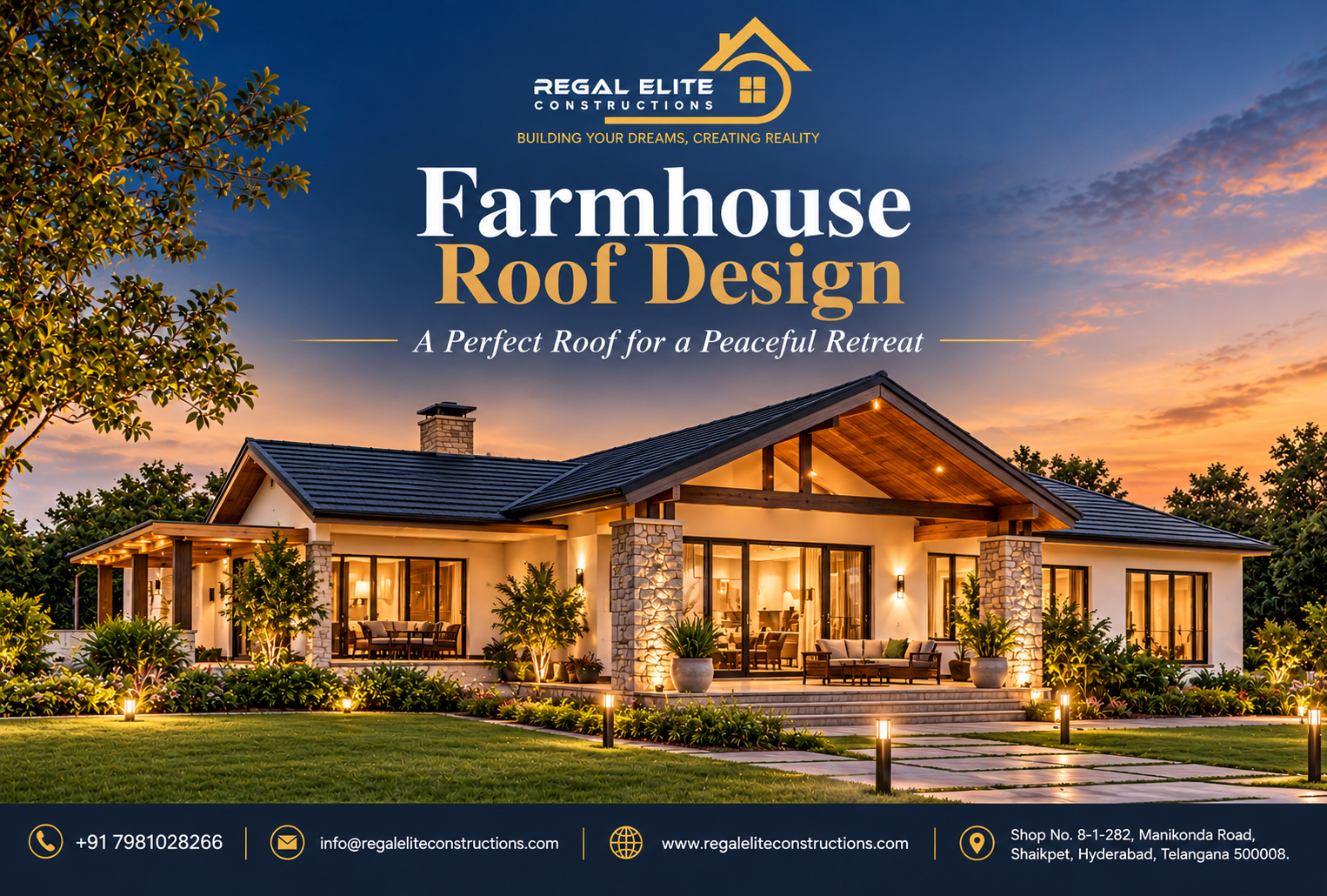 Farmhouse Roof Design comparison showing a modern flat-roof farmhouse and traditional sloping-roof farmhouse